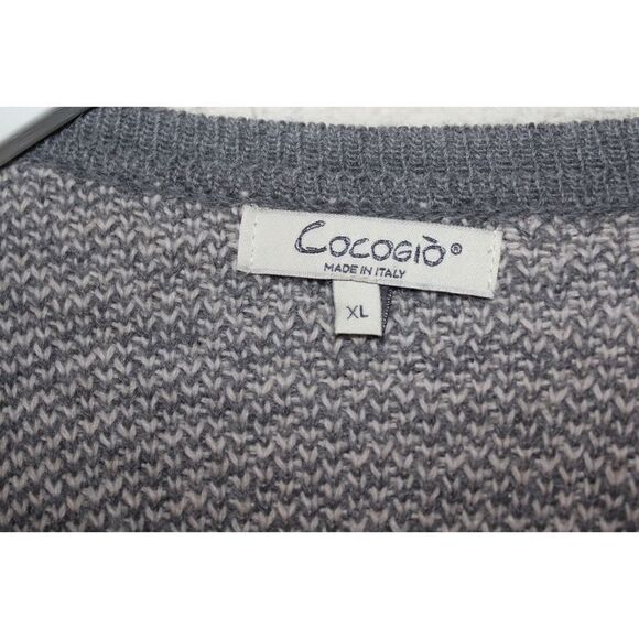 COCOGIO Women's Grey Cream Herringbone Open Cardigan Sweater Size Large - Picture 2 of 2